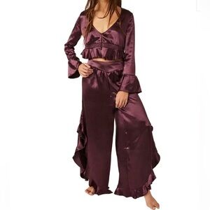 Free People Chasing Love Ruffle Satin Pajamas
